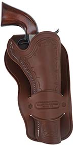 Mexican Single Loop Holster, right hand,
5-1/2" barrel, brown leather,
fits Colt Single Action Army revolvers and others